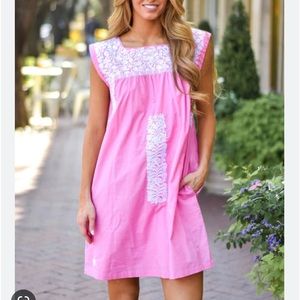 NWT$148 J. Marie Oaxaca Floral Embroidered dress, pink/white, size XS, S